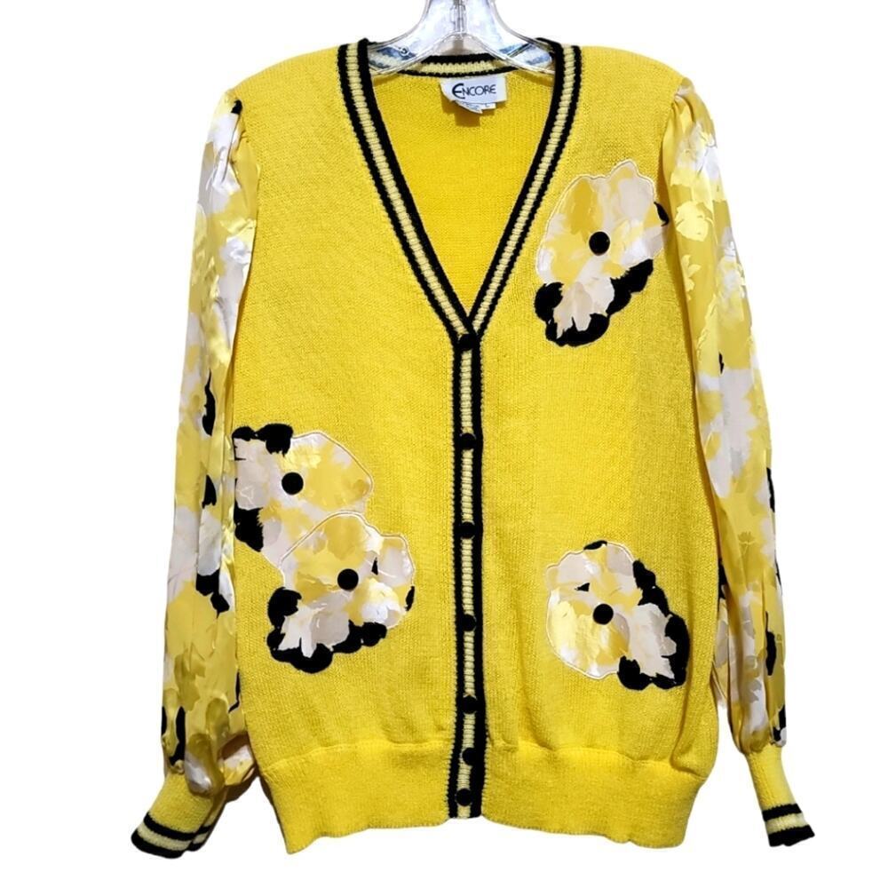 Encore Vintage Women's Yellow Multicolored Sweater Sz Large